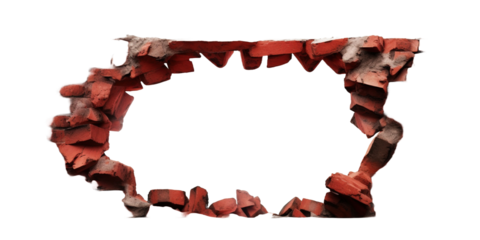 Brick wall with hole isolated on white or transparent background