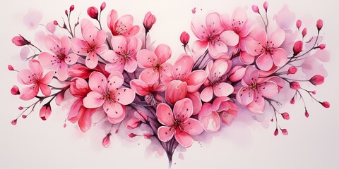 Fototapeta premium Watercolor hand drawn painted heart from flowers. Romantic love valentine day blossom