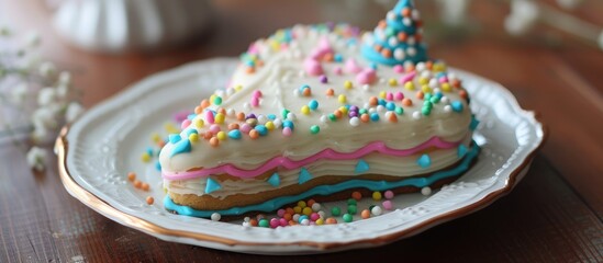 A birthday cake-shaped cookie.