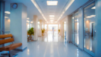 Corridors of hospitals, clinics, and nursing care facilities. Background blur. - obrazy, fototapety, plakaty