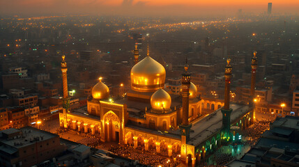 Shiite mosques with golden domes in Karbala, Generative Ai  - obrazy, fototapety, plakaty