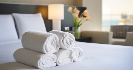 The Welcoming Sight of Fresh Towels on a Bed in a Peaceful Bedroom