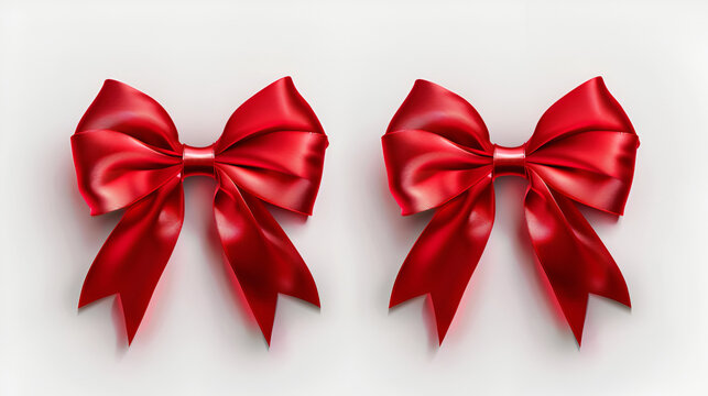 Shiny Red satin ribbon on white background, red gift, ribbon, bow, Generative Ai 