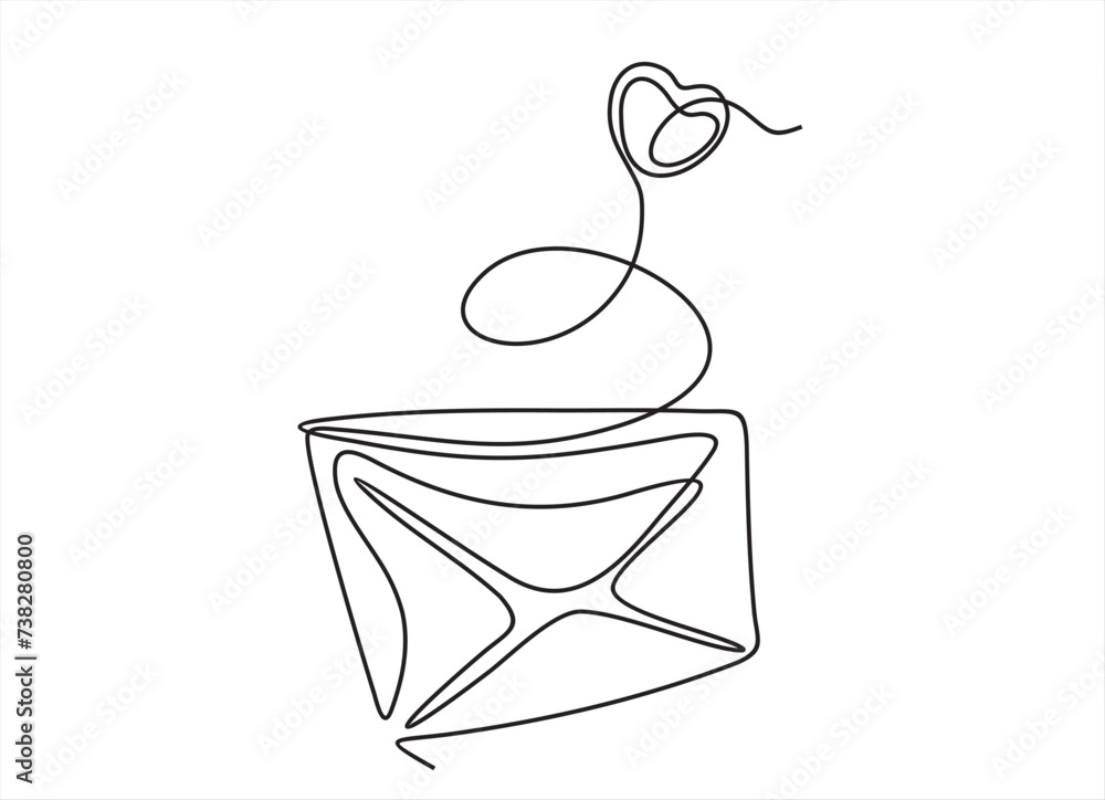 Aufkleber envelope with a heart one line drawing. continuous line drawing of paper envelope with heart. flying