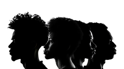 Silhouette face head in profile ethnic group of black on white Background, black Man silhouette, Generative Ai