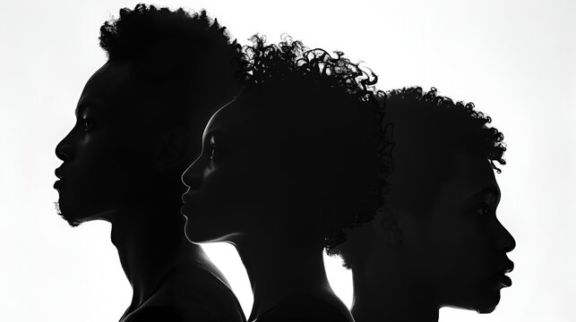 Silhouette face head in profile ethnic group of black on white Background, black Man silhouette, Generative Ai