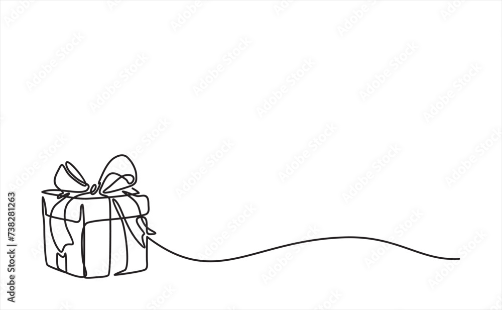 Poster gift boxes line icon. continuous one line with curl. present or sale sign. birthday shopping symbol.