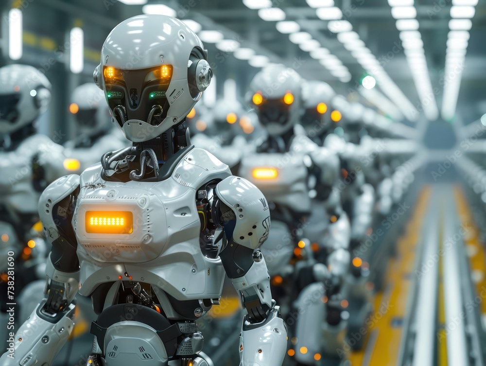 Aufkleber ai in manufacturing precision, robots working - automated factory, efficiency