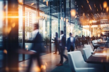 Fototapeta premium Busy business office with blurred people