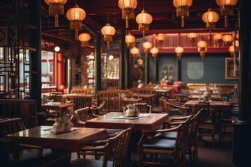 Fototapeta na wymiar Interior of a empty chinese restaurant
