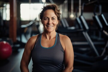 Fototapeta premium Smiling portrait of a middle aged woman in the gym