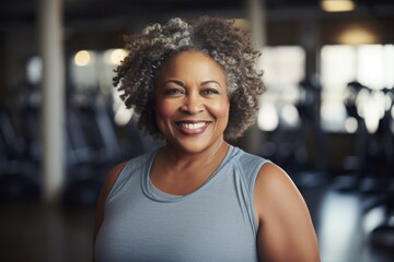 Fototapeta premium Smiling portrait of a middle aged woman in the gym