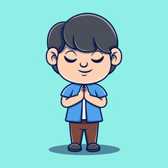 Adorable Little Boys Praying Cartoon Vector Illustration