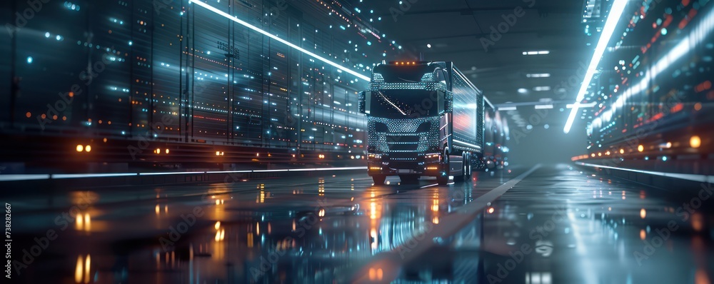 Poster ai optimizing logistics and supply chain, autonomous systems - efficiency and speed