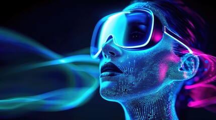 A futuristic woman's light-infused art is brought to life through her visionary goggles