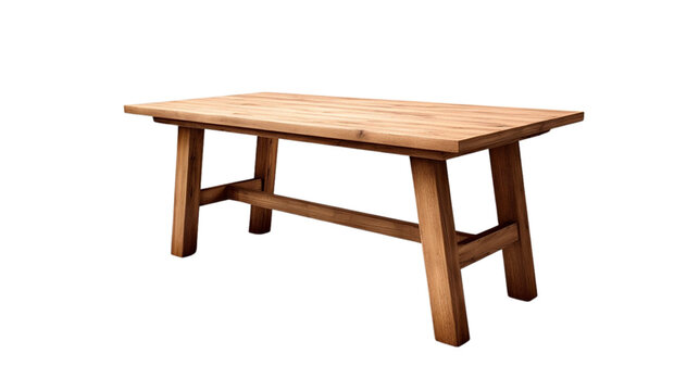Wooden oak table with legs isolated on transparent background.