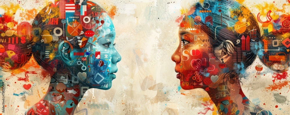 Poster natural language processing, ai interpreting diverse languages - global communication