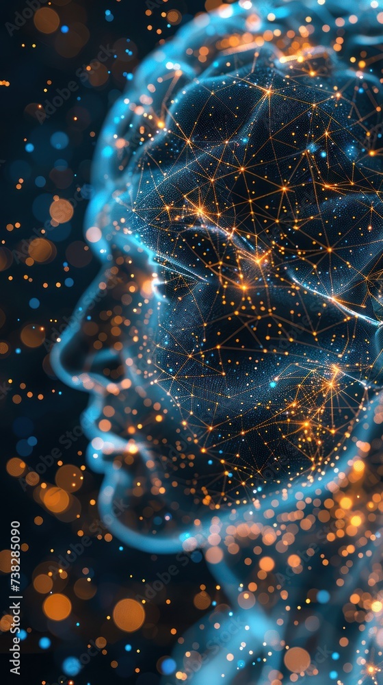 Poster neural networks concept, digital brain sparks - ai thinking, abstract connections