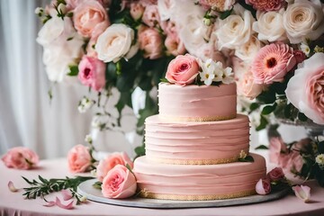 Obraz na płótnie Canvas wedding cake with pink roses
