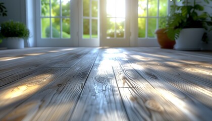 Room with wooden floor and window in sunlight
