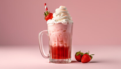 Fresh strawberry milkshake, a sweet and refreshing summer gourmet drink generated by AI - 738287088