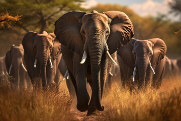 Majestic March: A Close-Up of the Elephant Herd