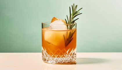 Refreshing cocktail with ice, lemon, and mint leaf on table generated by AI
