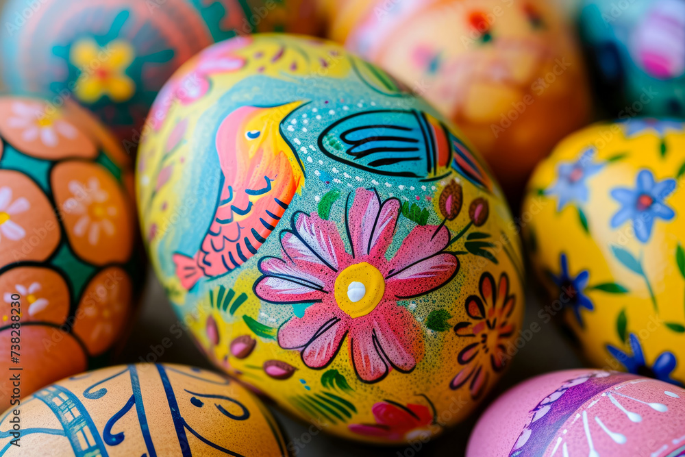 Poster eggs with a colorful pattern and a easter overlay on the shell