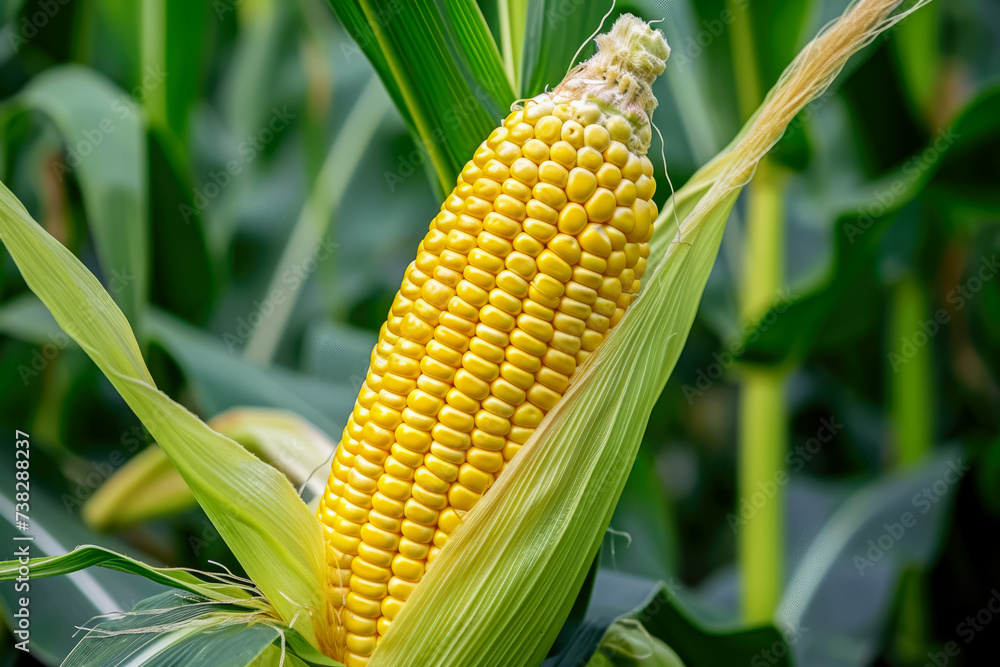 Poster corn with a yellow color and a cob shape and a sweet overlay on the kernel