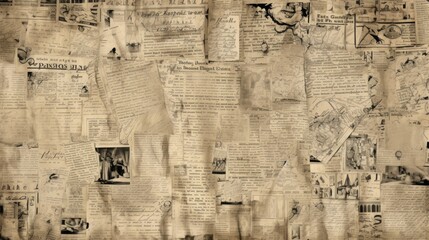 The background is old newspaper clippings in Cream color