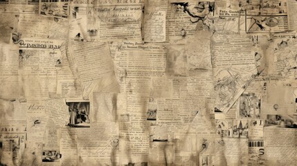 Fototapeta premium The background is old newspaper clippings in Cream color