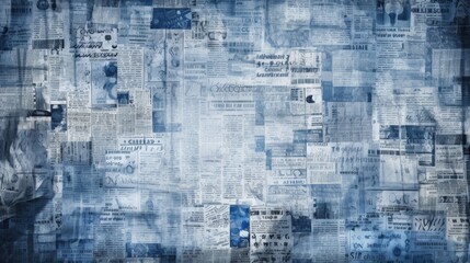 Obraz premium The background is old newspaper clippings in Sapphire color