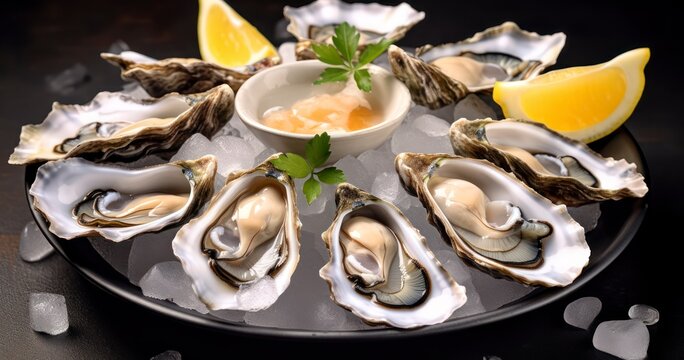 Raw Oysters on the Half Shell with Lemon, a Testament to Gourmet Seafood Delicacy