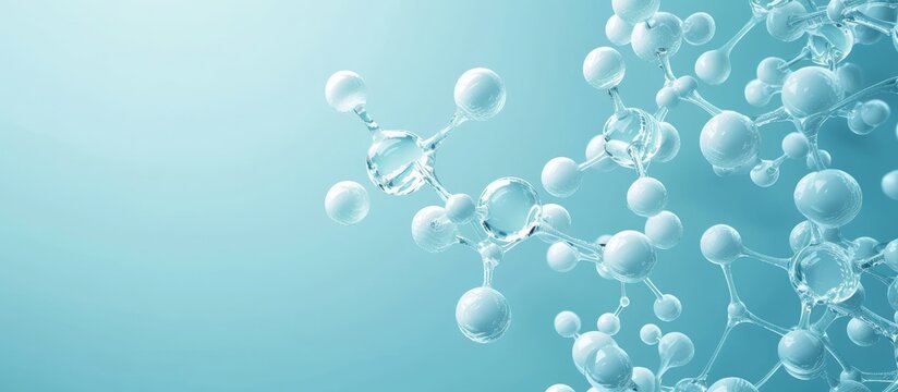 Abstract molecular structure models on blue background with copy space. Mock-up template in .