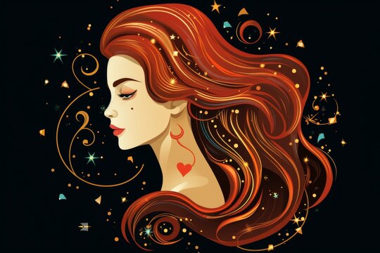 Virgo zodiac sign illuminated in bright red on dark background   vector illustration