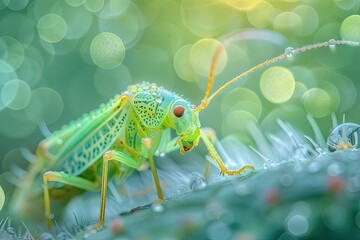 Naklejka premium grasshopper on a leaf