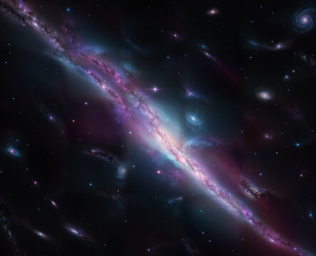 A view of space,  galaxy and stars. Universe filled with stars, nebula and galaxy. Panoramic view
