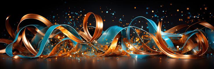 bright ribbons and confetti on a black background. - 738291800