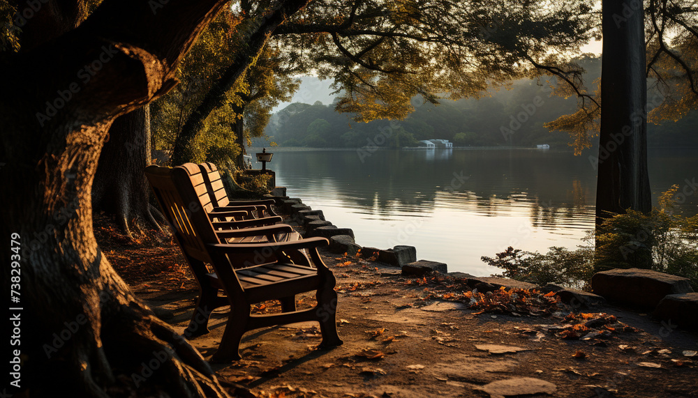 Poster Tranquil scene of a tree in autumn forest generated by AI