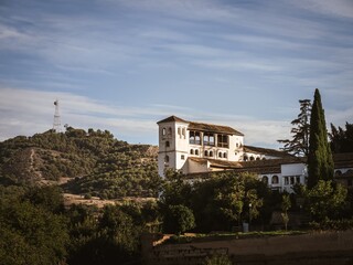 Fototapeta premium Palace building of the Generalife gardens of the Alhambra palace in Granada, Andalusia, Spain