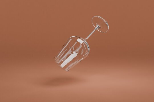 wine glass falling on clean surface isolated on infinite background; 3D rednering