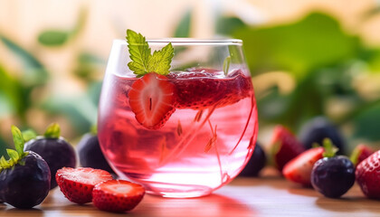 Fresh strawberry drink on wooden table, nature sweet and healthy generated by AI