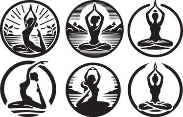yoga logo icon vector illustration  - obrazy, fototapety, plakaty
