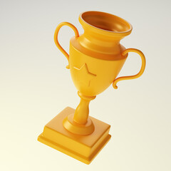 Golden trophy cup isolated over white background. 3d rendering.