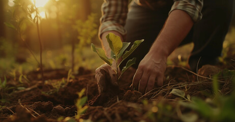 Naklejka premium Men planting a tree, enviromental concept