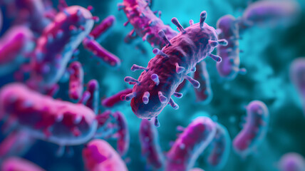 purple colored bacterium rod monoculture Escherichia coli - obrazy, fototapety, plakaty