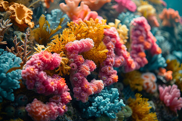 Fototapeta na wymiar A collection of vibrant coral pieces spelling out 