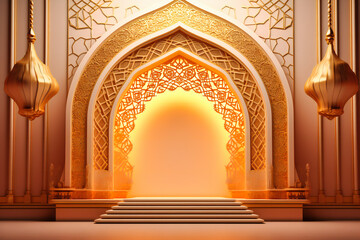 Ramadan Kareem, A Beautiful Greeting Card Design with Traditional Islamic Patterns and Eid Celebrations