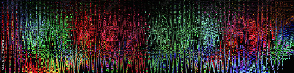 Poster pattern of colorful wavy lines on a black background. abstract bright rainbow wavy background. 3d re