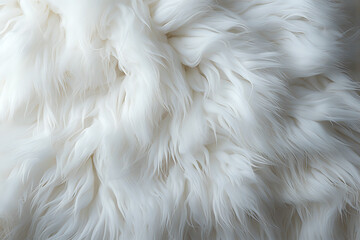  close-up of luxurious white fur. The texture is rich and detailed, with each strand of fur finely delineated, creating a sense of depth and softness. The light plays across the fur